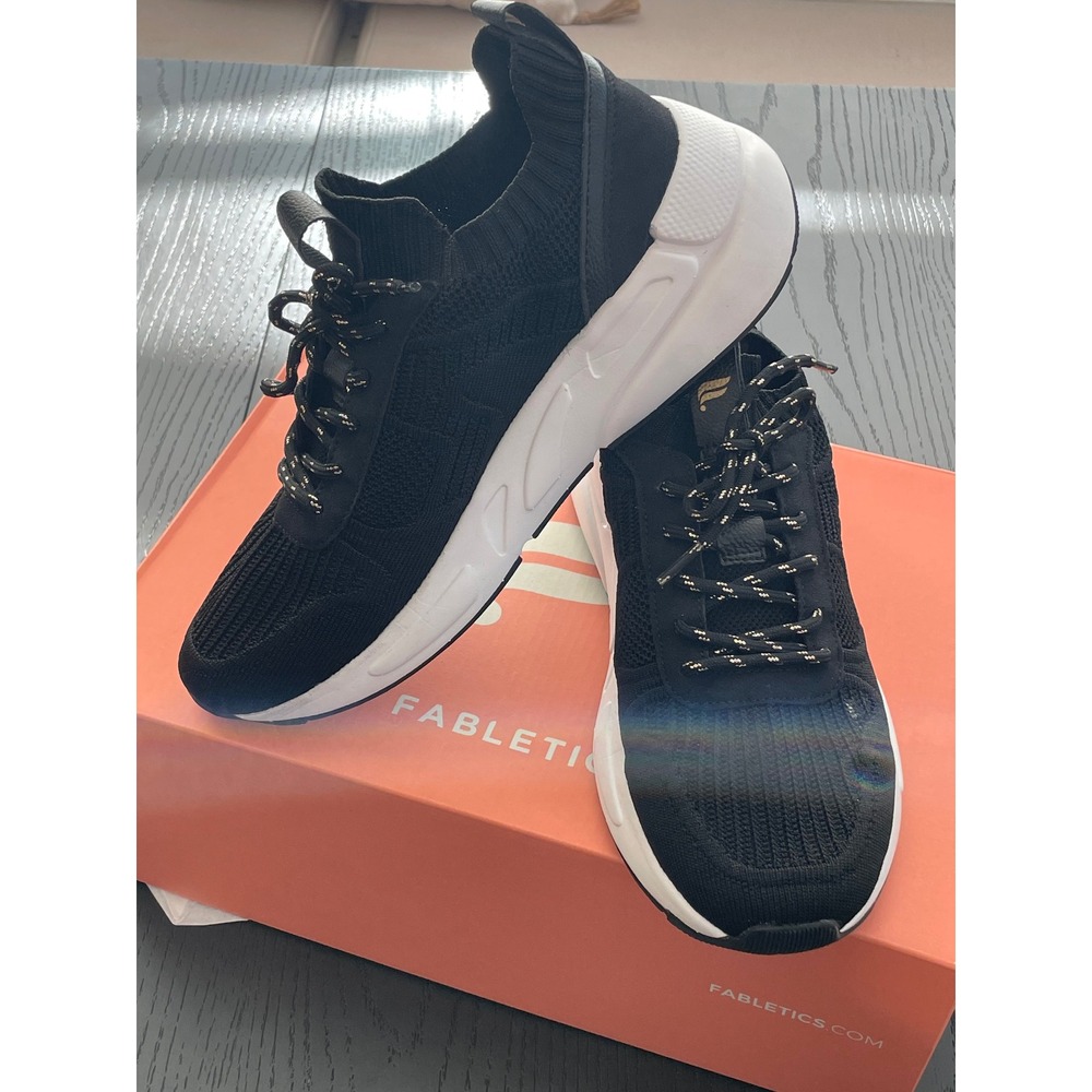 Fabletics The Everyday Sneaker II Black Knit Lace Up Athletic Women's‎ Size 7